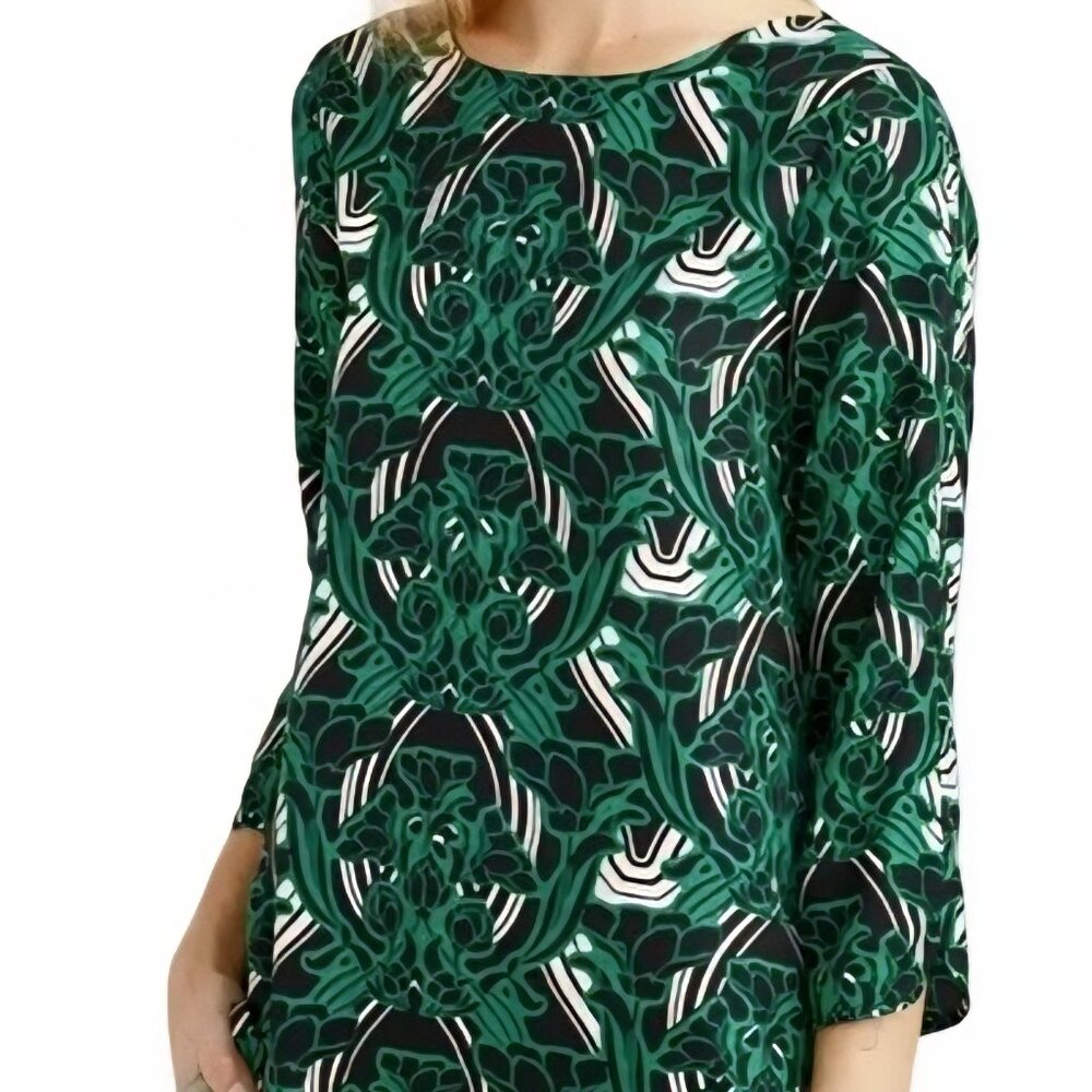 J Crew Green Floral Casual Chic Blouse Size 0-2